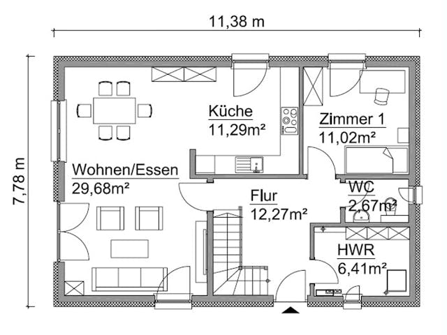 Fertighaus SH 142 - VAR. B von ScanHaus Marlow, Satteldach-Klassiker Grundriss 1