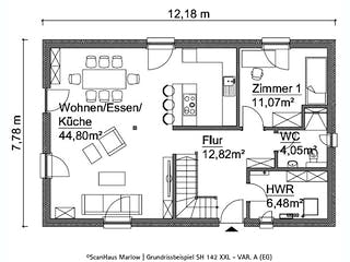 Fertighaus SH 142 XXL - VAR. A von ScanHaus Marlow, Satteldach-Klassiker Grundriss 1