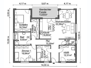 Fertighaus SH 146 B von ScanHaus Marlow, Bungalow Grundriss 1
