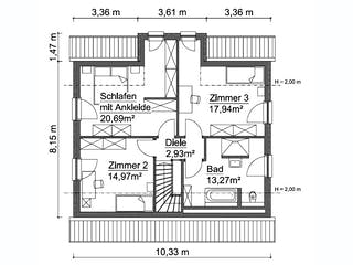 Fertighaus SH 150 FS von ScanHaus Marlow, Satteldach-Klassiker Grundriss 2