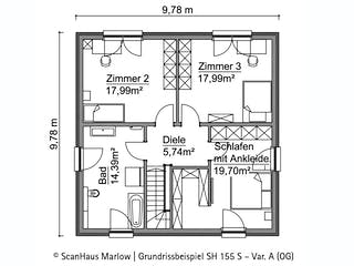 Fertighaus SH 155 S - VAR. A von ScanHaus Marlow, Stadtvilla Grundriss 1