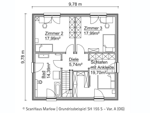 Fertighaus SH 155 S - VAR. A von ScanHaus Marlow, Stadtvilla Grundriss 1