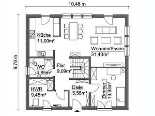 Fertighaus SH 158 - VAR. A von ScanHaus Marlow, Satteldach-Klassiker Grundriss 1