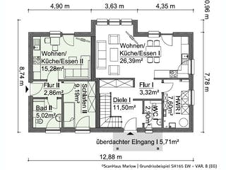 Fertighaus SH 165 EW - VAR. B von ScanHaus Marlow, Satteldach-Klassiker Grundriss 1