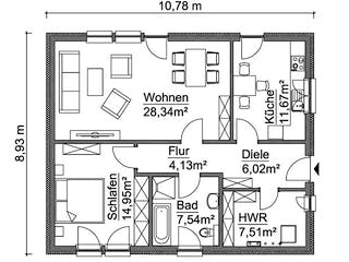 Fertighaus SH 83 B - VAR. A von ScanHaus Marlow, Bungalow Grundriss 1