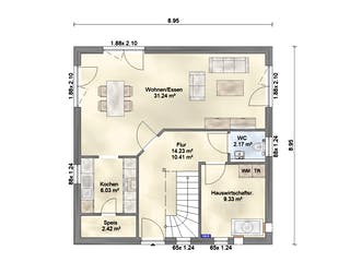 Fertighaus Aktionshaus Familie 126 von Scheller-Haus Schlüsselfertig ab 322561€, Satteldach-Klassiker Grundriss 1