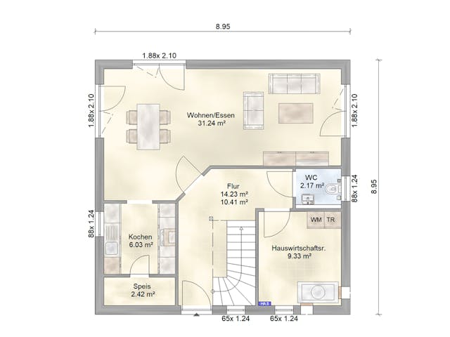 Fertighaus Aktionshaus Familie 126 von Scheller-Haus Schlüsselfertig ab 322561€, Satteldach-Klassiker Grundriss 1