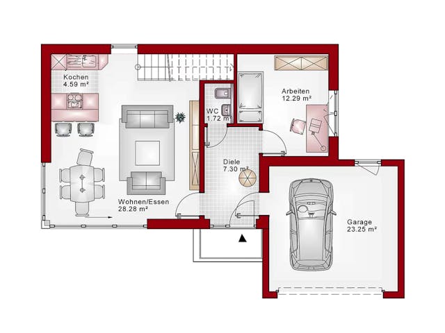 Massivhaus Flachdachhaus Cube-Line 75 von Schneider Massivhaus, Cubushaus Grundriss 1