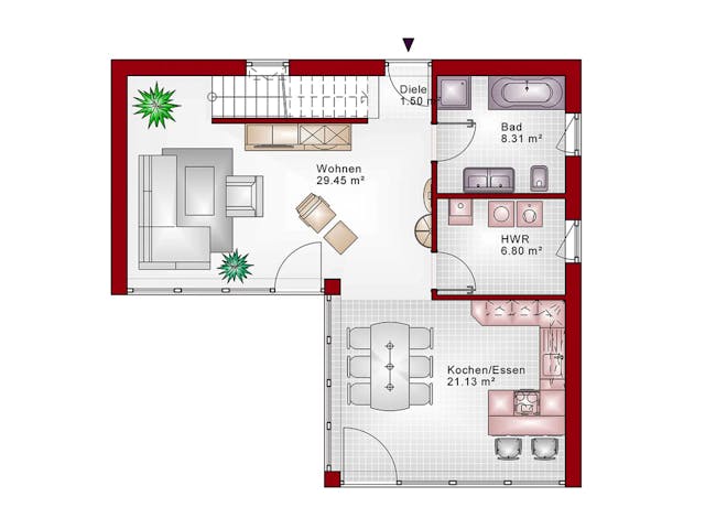 Massivhaus Pultdachhaus Trend-Line 30 von Schneider Massivhaus, Pultdachhaus Grundriss 1