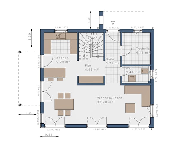 Fertighaus Sensation-E-132 E1 von SCHWABENHAUS Schlüsselfertig ab 380756€, Satteldach-Klassiker Grundriss 1