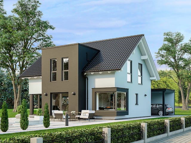 Fertighaus Sensation-E-132 E3 von SCHWABENHAUS Schlüsselfertig ab 380756€, Satteldach-Klassiker Außenansicht 1