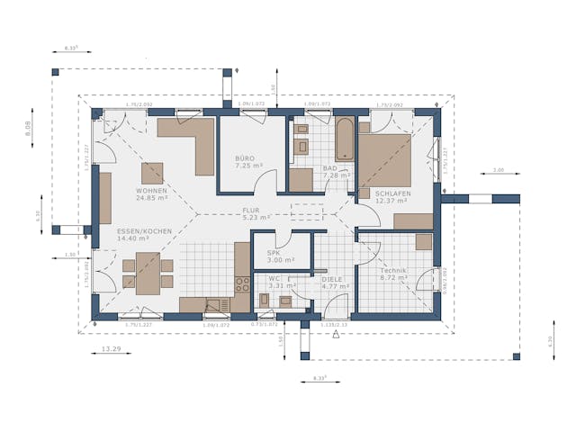 Fertighaus Solitaire-B-090 E2 von SCHWABENHAUS Schlüsselfertig ab 355235€, Bungalow Grundriss 1