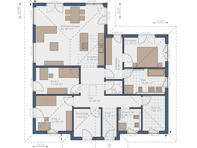Fertighaus Solitaire-B-130 E1 von SCHWABENHAUS Schlüsselfertig ab 408350€, Bungalow Grundriss 1