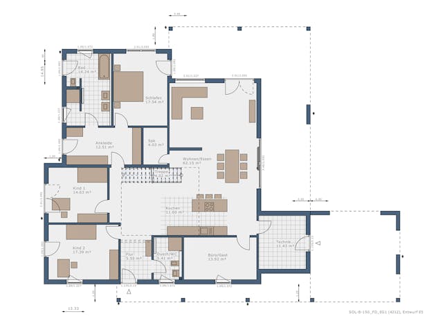 Fertighaus Solitaire-B-150 E5 von SCHWABENHAUS Schlüsselfertig ab 436447€, Bungalow Grundriss 1
