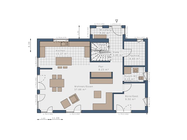 Fertighaus Solitaire-E-155 E1 von SCHWABENHAUS Schlüsselfertig ab 367700€, Satteldach-Klassiker Grundriss 1