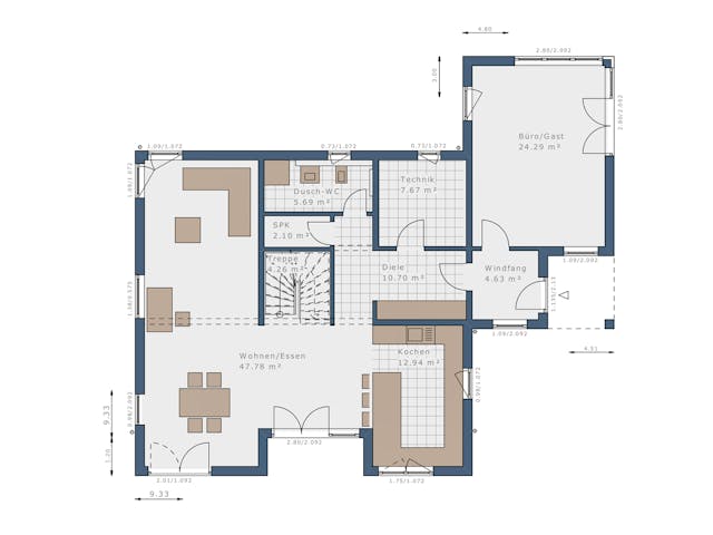 Fertighaus Solitaire-E-165 E7 von SCHWABENHAUS Schlüsselfertig ab 376498€, Stadtvilla Grundriss 1