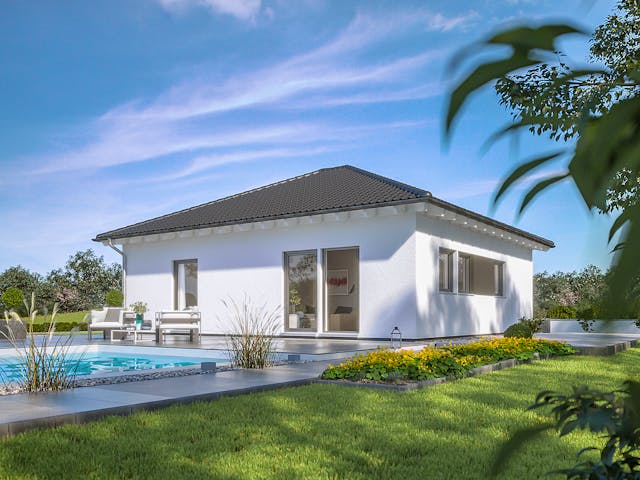 Fertighaus E 10-087.5 - Klassischer Bungalow von SchwörerHaus Schlüsselfertig ab 338992€, Bungalow Außenansicht 1