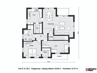 Fertighaus E 10-129.2 - Skandinavischer Bungalow von SchwörerHaus - Österreich Schlüsselfertig ab 400070€, Grundriss 1