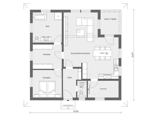 Fertighaus E 10-093.3 - Bungalow mit Pool von SchwörerHaus - Österreich Schlüsselfertig ab 309760€, Bungalow Grundriss 1 Fertighaus E 10-093.3 - Bungalow mit Pool von SchwörerHaus - Österreich Schlüsselfertig ab 309760€, Bungalow Grundriss 1