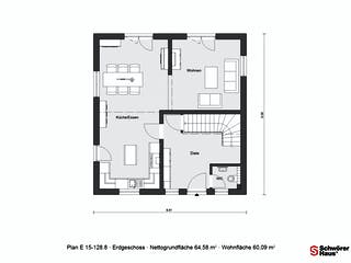 Fertighaus E 15-128.8 - Modernes Landhaus von SchwörerHaus - Österreich Schlüsselfertig ab 316470€, Grundriss 1