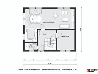 Fertighaus E 15-144.4 - Schwedenhaus von SchwörerHaus Schlüsselfertig ab 367850€, Satteldach-Klassiker Grundriss 1