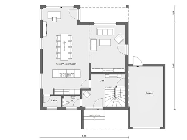 Fertighaus E 15-158.3 - Modernes Satteldachhaus von SchwörerHaus - Österreich Schlüsselfertig ab 416460€, Grundriss 1