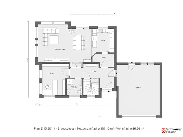 Fertighaus E 15-201.1 - Plusenergiehaus von SchwörerHaus - Österreich Schlüsselfertig ab 585310€, Grundriss 1