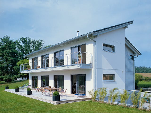 Fertighaus E 15-217.1 - Fertighaus mit 200 qm von SchwörerHaus Schlüsselfertig ab 642910€, Pultdachhaus Außenansicht 1 Fertighaus E 15-217.1 - Fertighaus mit 200 qm von SchwörerHaus Schlüsselfertig ab 642910€, Pultdachhaus Außenansicht 1