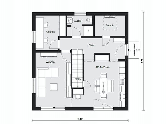 Fertighaus E15-150.5 - Im Bergischen Stil von SchwörerHaus Schlüsselfertig ab 381850€, Satteldach-Klassiker Grundriss 1