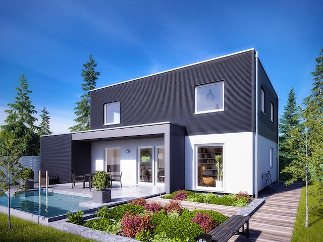 Fertighaus E 20-144.6 - Moderner Bauhausstil von SchwörerHaus - Österreich Schlüsselfertig ab 367290€, Außenansicht 1