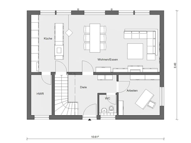 Fertighaus E 20-148.4 - Stadtvilla mit großem Balkon von SchwörerHaus Schlüsselfertig ab 404405€, Stadtvilla Grundriss 1