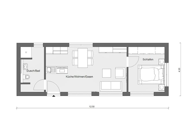 Fertighaus F 10-043.5 - FlyingSpace im Garten von SchwörerHaus Schlüsselfertig ab 182726€, Bungalow Grundriss 1