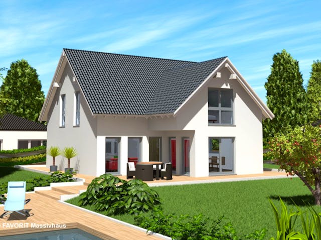 Massivhaus Select 168 von FAVORIT Massivhaus Schlüsselfertig ab 359840€, Satteldach-Klassiker Außenansicht 1 Massivhaus Select 168 von FAVORIT Massivhaus Schlüsselfertig ab 359840€, Satteldach-Klassiker Außenansicht 1