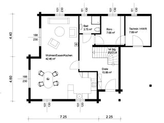 Blockhaus Siglingen von Rems-Murr-Holzhaus Ausbauhaus ab 274728€, Satteldach-Klassiker Grundriss 1