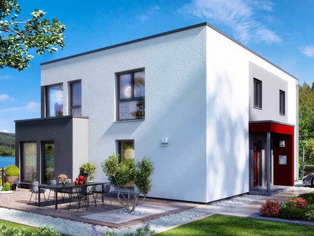 Fertighaus SOLUTION 204 V9 L von Living Fertighaus Schlüsselfertig ab 525588€, Cubushaus Außenansicht 1