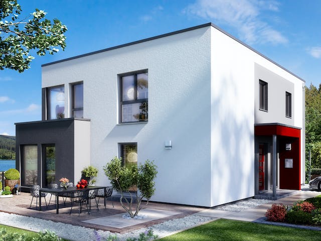 Fertighaus SOLUTION 204 V9 L von Living Fertighaus Ausbauhaus ab 525588€, Cubushaus Außenansicht 1