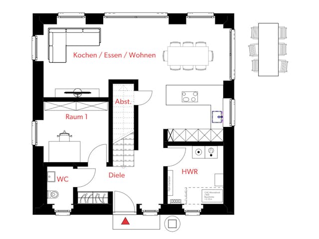Massivhaus HAUSKONZEPT Villa von Splietker Bau, Stadtvilla Grundriss 1