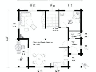 Blockhaus Steinheim von Rems-Murr-Holzhaus Ausbauhaus ab 311508€, Satteldach-Klassiker Grundriss 1