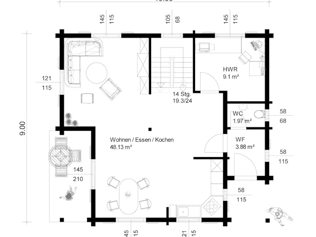 Blockhaus Steinheim von Rems-Murr-Holzhaus Ausbauhaus ab 311508€, Satteldach-Klassiker Grundriss 1