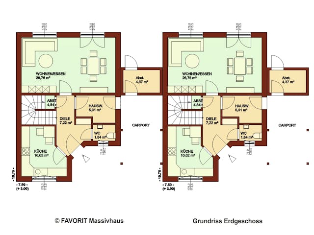 Massivhaus Stella E106 von Favorit Massivhaus - Mehrfamilienhäuser, Satteldach-Klassiker Grundriss 1