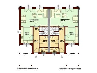 Massivhaus Stella E113/M115 von Favorit Massivhaus - Mehrfamilienhäuser, Satteldach-Klassiker Grundriss 1