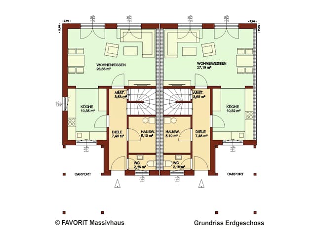 Massivhaus Stella E113/M115 von Favorit Massivhaus - Mehrfamilienhäuser, Satteldach-Klassiker Grundriss 1
