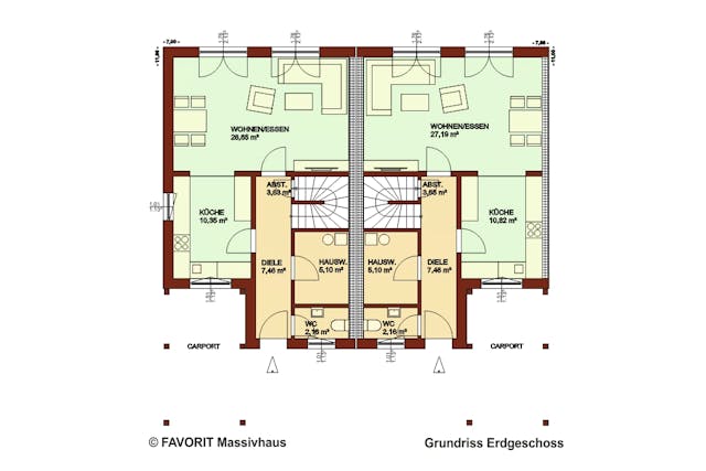 Reihenhaus-Grundriss Stella von FAVORIT Massivhaus