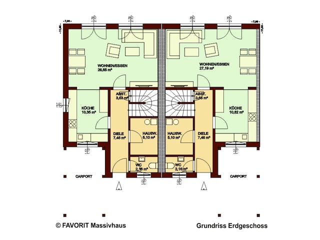 Massivhaus Stella E113/M115 von FAVORIT Massivhaus, Satteldach-Klassiker Grundriss 1