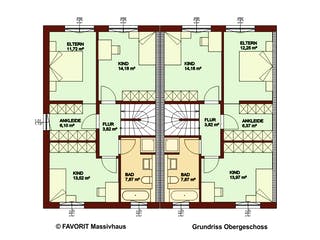 Massivhaus Stella E113/M115 von Favorit Massivhaus - Mehrfamilienhäuser, Satteldach-Klassiker Grundriss 2