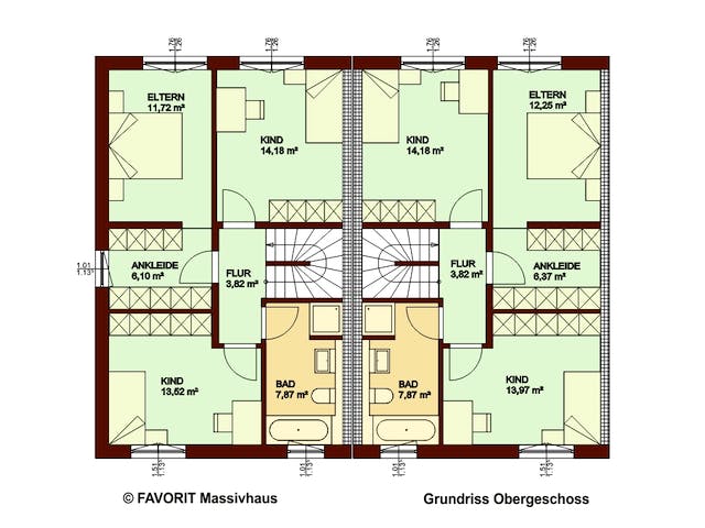 Massivhaus Stella E113/M115 von FAVORIT Massivhaus, Satteldach-Klassiker Grundriss 2