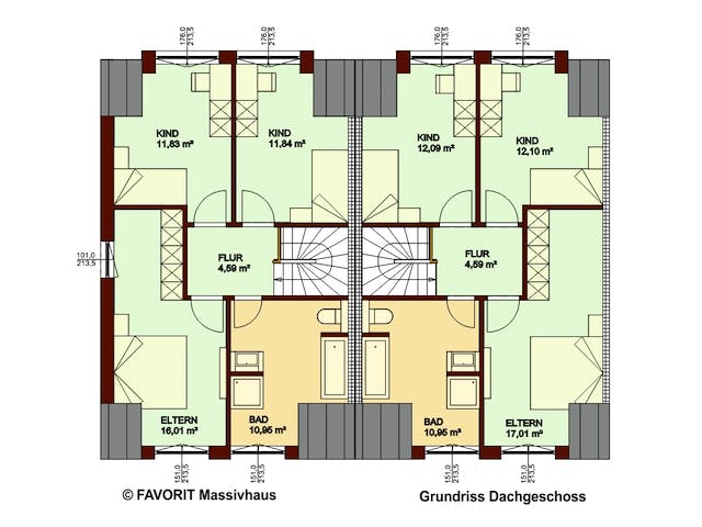 Massivhaus Stella E118/M122 von FAVORIT Massivhaus, Satteldach-Klassiker Grundriss 2