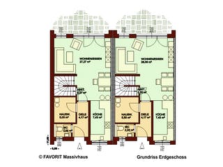 Massivhaus Stella E145/M150 von Favorit Massivhaus - Mehrfamilienhäuser, Satteldach-Klassiker Grundriss 1