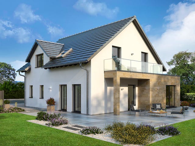 Fertighaus Family Klassiker GQ Gestaltungsidee 02 von STREIF Haus, Satteldach-Klassiker Außenansicht 1