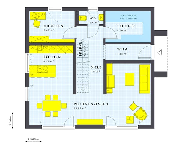 Fertighaus SUNSHINE 154 V3 von Living Fertighaus Schlüsselfertig ab 356612€, Satteldach-Klassiker Grundriss 1